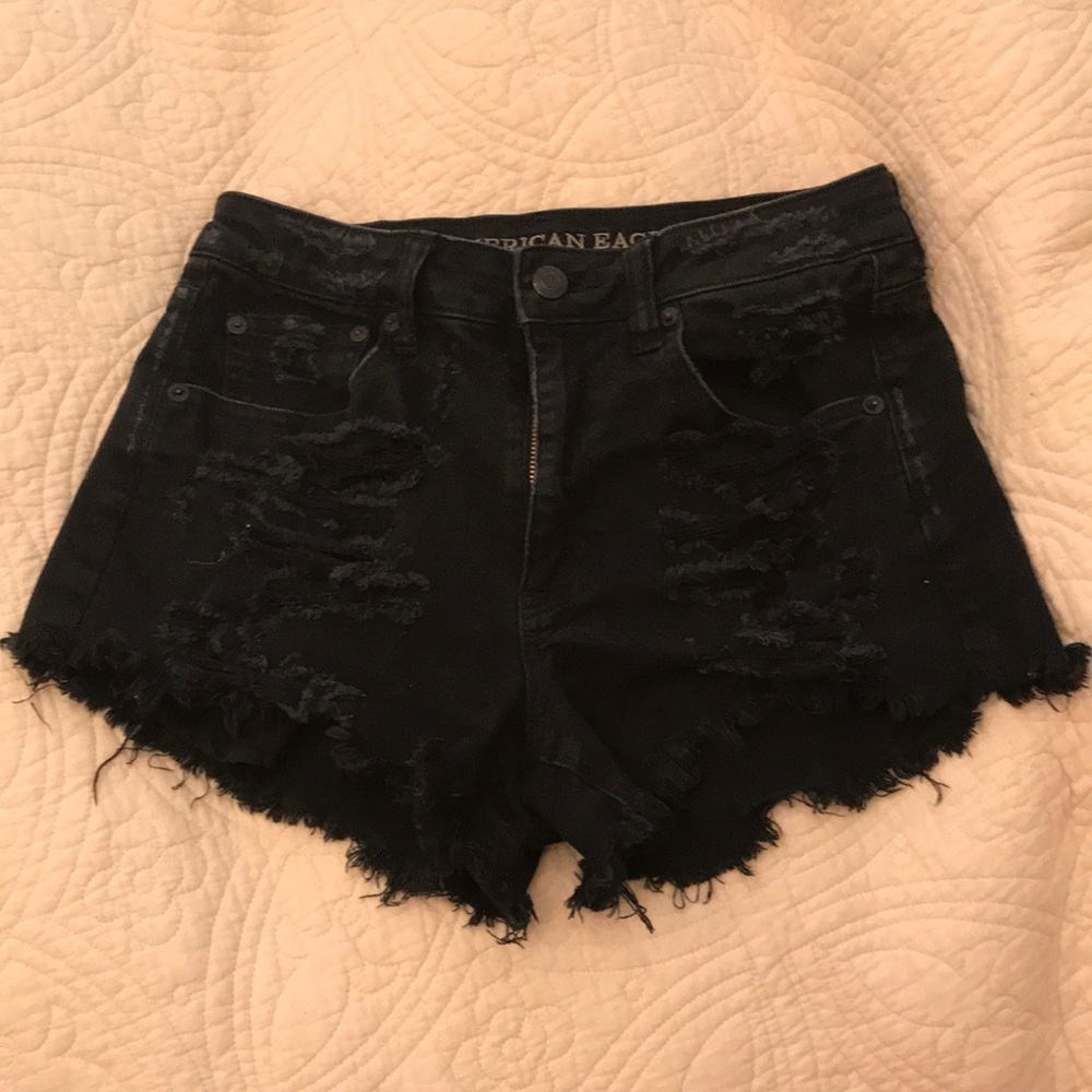 Black destroyed American Eagle shorts